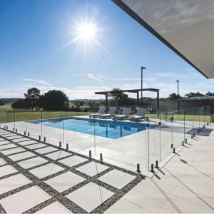 Oyster White Porcelain tiles poolside